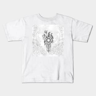 Floral design in black and white, doodle Kids T-Shirt